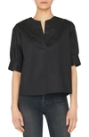 Frame Split Neck Organic Cotton Popover Top In Noir