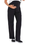 Accouchée Simply Cool Foldover Waistband Stretch Cotton Jogger Pants In Black