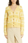 Ganni Logo Wool Mix Cardigan Maize Xs In Maize