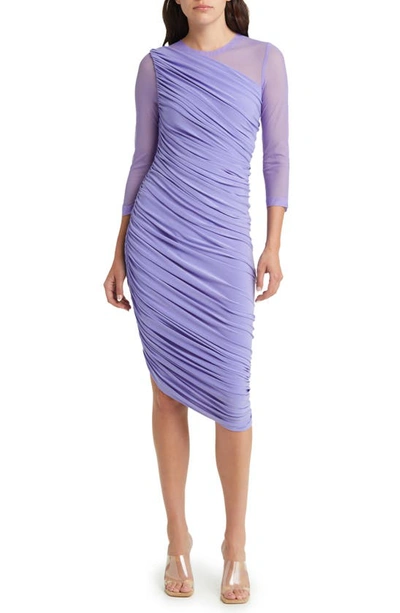 Norma Kamali Diana Asymmetric Draped Midi Dress In Lilac Mesh