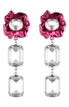 Sterling King Ada Floral Crystal Drop Earrings In Pink