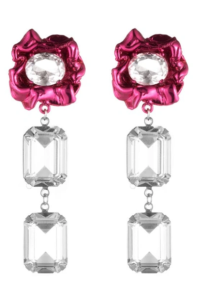 Sterling King Ada Floral Crystal Drop Earrings In Pink