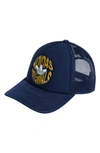 Adidas Originals Trefoil Logo Trucker Hat In Indigo/ Gold/ Dark Green