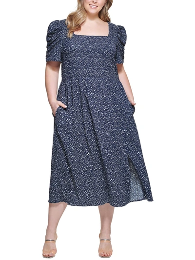 Dkny Plus Womens Printed Long Maxi Dress In Multi
