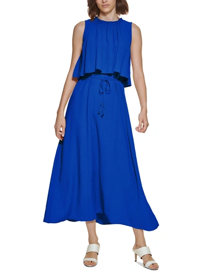 Calvin Klein Womens Sheer Long Maxi Dress In Blue