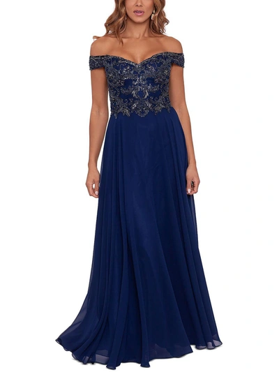 Xscape Womens Embellished Maxi Evening Dress In Blue