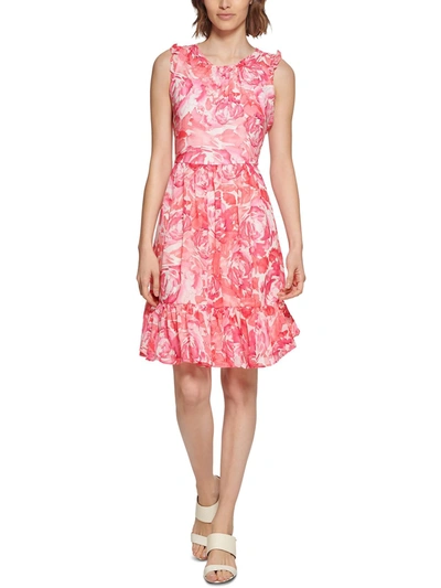 Calvin Klein Womens Floral Print Knee Midi Dress In Multi