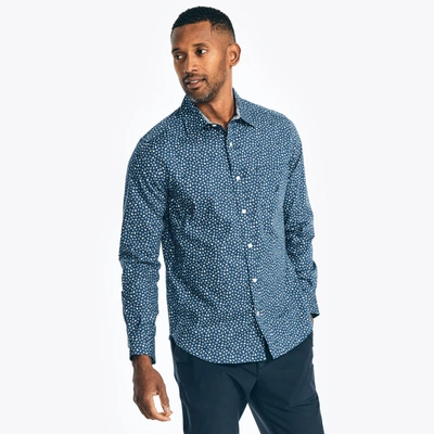 Nautica Mens Printed Poplin Shirt In Blue