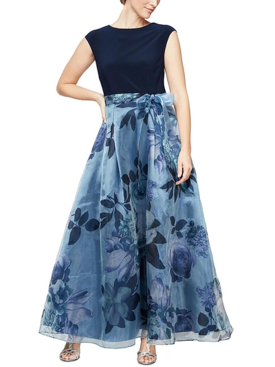 Slny Petites Womens Betled Maxi Evening Dress In Blue