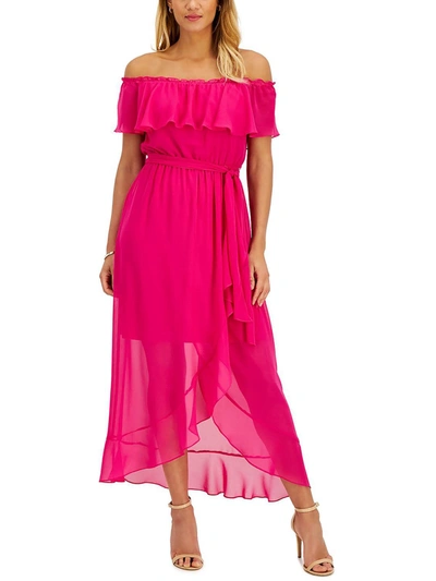 Slny Womens Ruffled Belted Maxi Dress In Pink