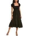 Opt Square Neck Smocked Maxi Dress In Black