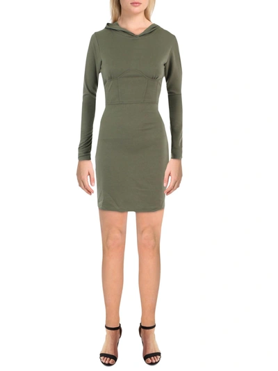 Almost Famous Juniors Womens Knit Hooded Sheath Dress In Green