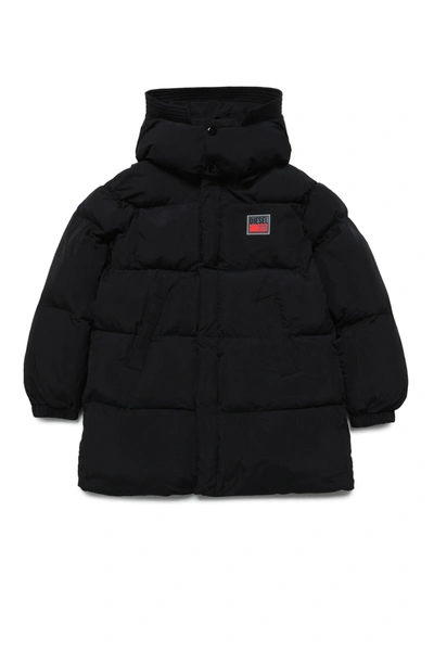 Diesel Kids' Hooded Padded Jacket With Patch In Black