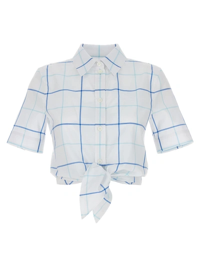 Burberry Check Cotton Poplin Cropped Shirt In Bright Cerulean Blue