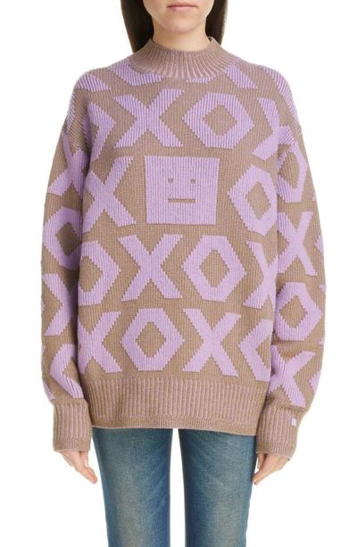 Acne Studios Face Wool And Cotton Sweater In Purple