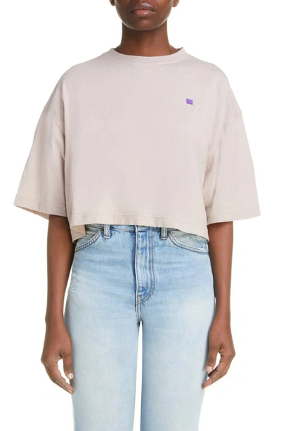 Acne Studios Ed Face Patch Crop T-shirt In Dusty Beige