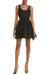 Alaïa Scoop Neck Elastic Waist Ribbed Skater Dress In Noir Alaia