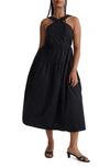 Madewell Halter Tiered Poplin Midi Dress In True Black