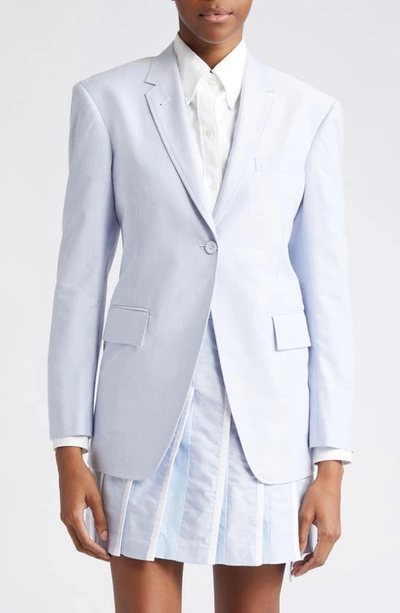 Thom Browne Single-breasted Cotton Blazer In Light Blue