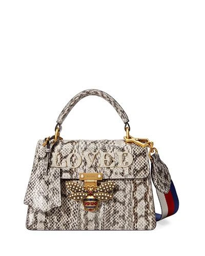 Gucci Queen Margaret Small Snakeskin Top-handle Bag, Roccia Natural In Multicolour
