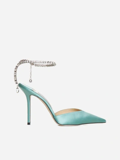 Jimmy Choo Saeda 100mm Pumps In Smoke Green,crystal