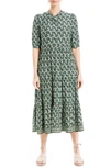 Max Studio Floral Button Front Baby Doll Dress In Black/green Daisy Filled Flds