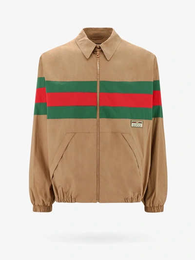 Gucci Web Stripe Cotton Jacket In Beige