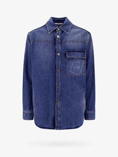 Valentino Rockstud Spike Denim Shirt In Medium Blue