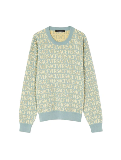 Versace Cotton Crew-neck Sweater In Blue