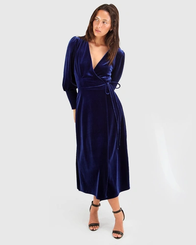 Belle & Bloom Current Mood Velvet Wrap Dress In Blue