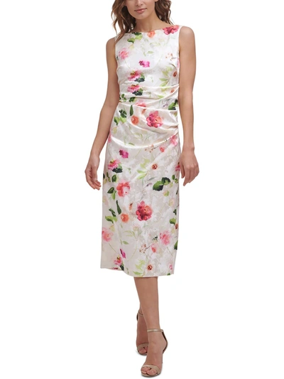 Eliza J Womens Floral Midi Cocktail And Party Dress In White