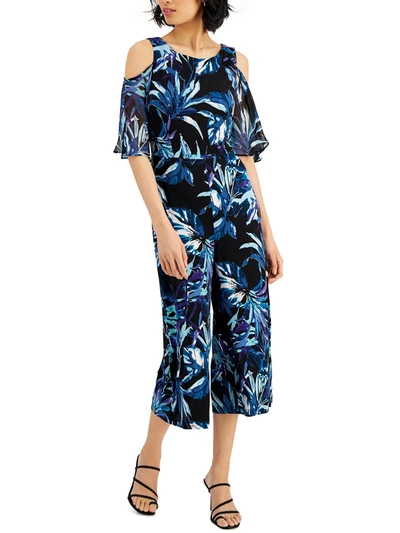 Connected Apparel Womens Printed Wide-leg Jumpsuit In Blue