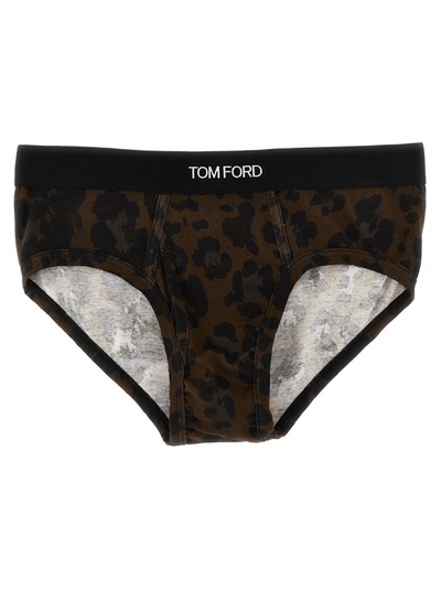 Tom Ford Animal-print Logo Briefs Underwear, Body Multicolor In Dark Brown