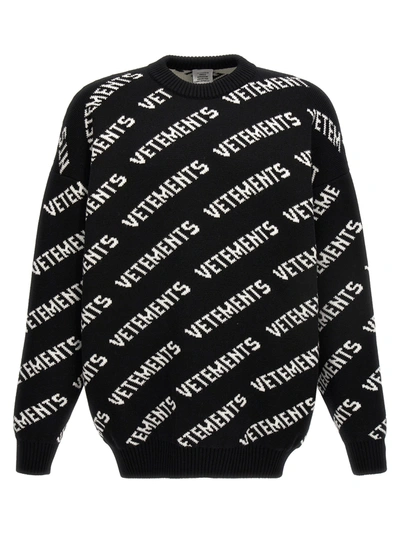 Vetements Logo Intarsia Virgin Wool Sweater In Black,white