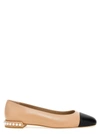 Stuart Weitzman Leather Pearl Ballet Flats With Patent Contrasting Toe In Neutral
