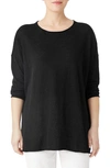 Eileen Fisher Long Sleeve Organic Linen Blend Jersey Tunic Sweater In Black