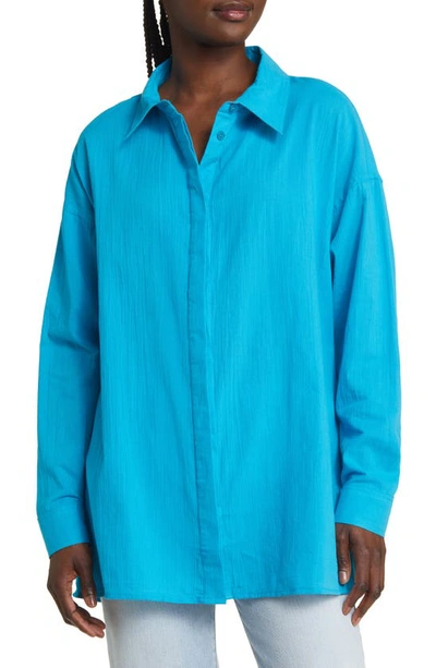 Topshop Lightweight Shirt In Blue