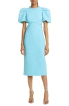 REBECCA VALLANCE MICHELLE PUFF SLEEVE CUTOUT WAIST MIDI DRESS