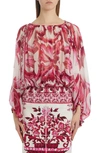 Dolce & Gabbana Chiffon Top In Majolica Print In Red Multi