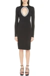 GIVENCHY CRYSTAL KEYHOLE LONG SLEEVE CREPE SHEATH DRESS