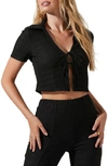 ASTR ZOEY TEXTURED TIE FRONT CROP TOP