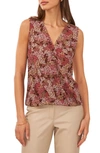 Halogen Floral Print Surplice Sleeveless Blouse In Warm Espresso
