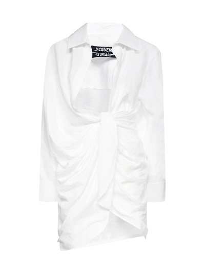 Jacquemus Agui Knotted-front Mini Dress In White