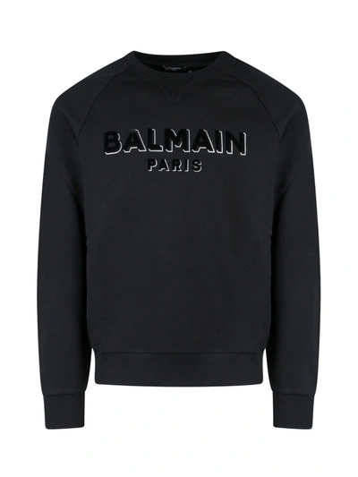 Balmain Black Sweatshirt With Logo In Noir/argent