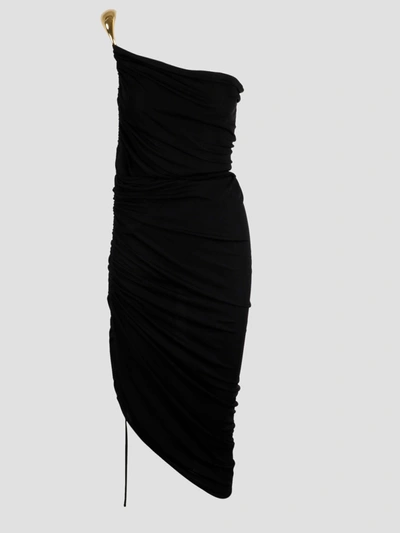 Bottega Veneta One-shoulder Asymmetric Embellished Satin-jersey Midi Dress In Black