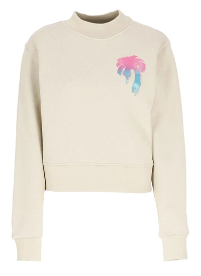 Palm Angels Back I Love Pa Sweatshirt In Beige Multicolor