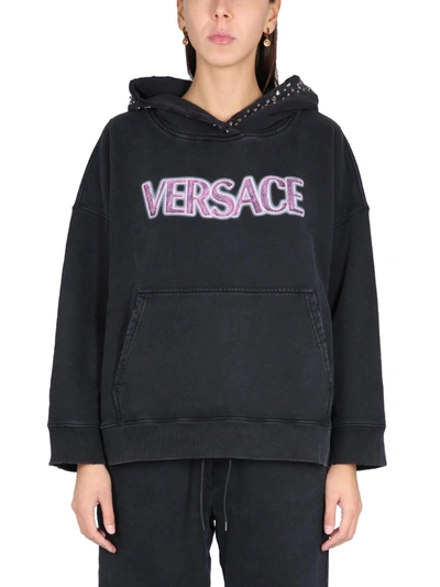 Versace Hoodie In Black,fuchsia