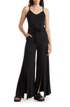 Go Couture Tie Front Wide Leg Jumpsuit In Black