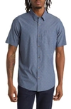 Travismathew Better Not Diamond Print Short Sleeve Button-up Shirt In Heather Dress Blues