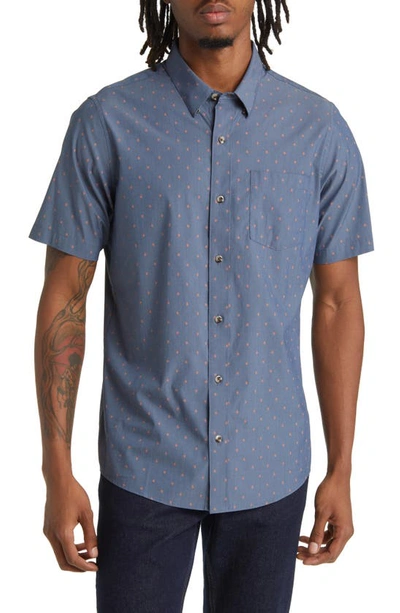 Travismathew Better Not Diamond Print Short Sleeve Button-up Shirt In Heather Dress Blues